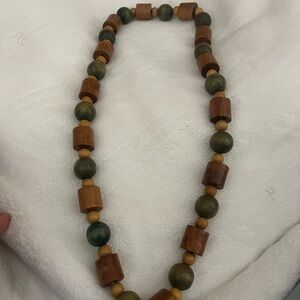 Earthy Green and Brown Beaded Necklace with Natural Finish